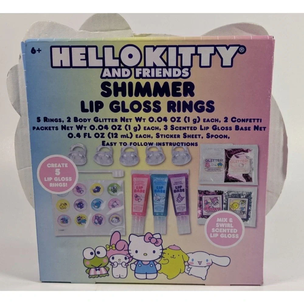 Hello Kitty And Friends Shimmer Lip Gloss Rings - Create 5 Mix -n- Swirl Scented